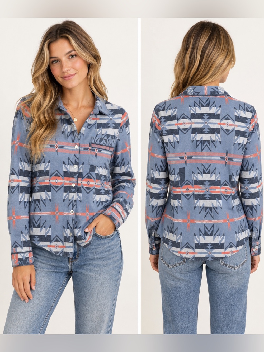 Faherty Women’s Southwestern Geometric Print Button Front Shirt XS (worn once)